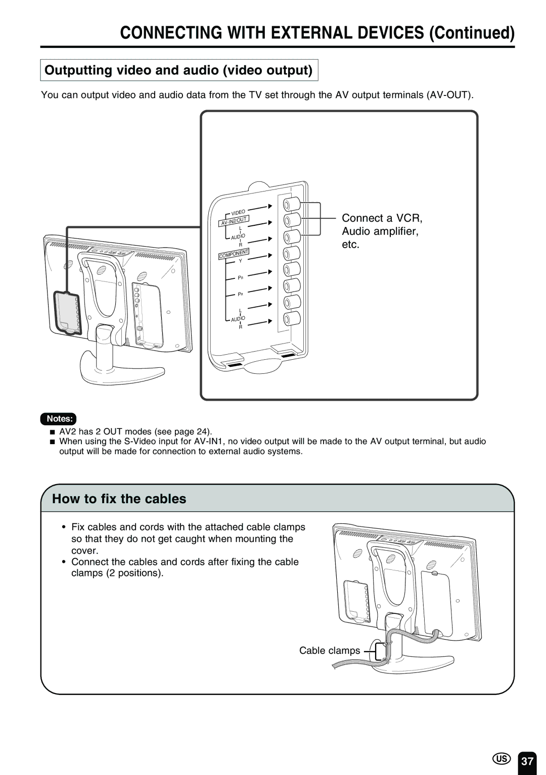 Sharp LC 15B2UA operation manual Outputting video and audio video output, How to fix the cables 