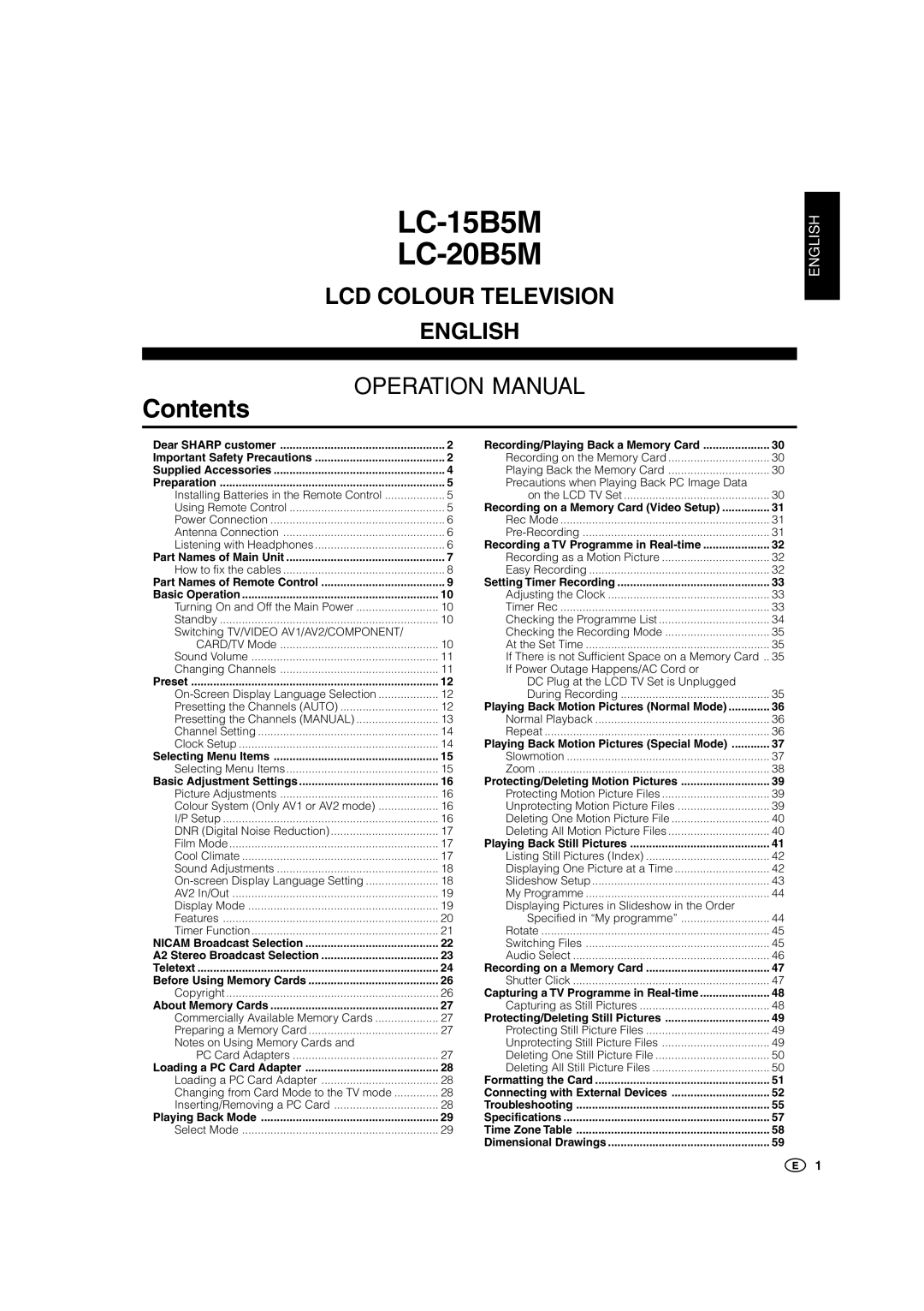 Sharp operation manual LC-15B5M LC-20B5M 