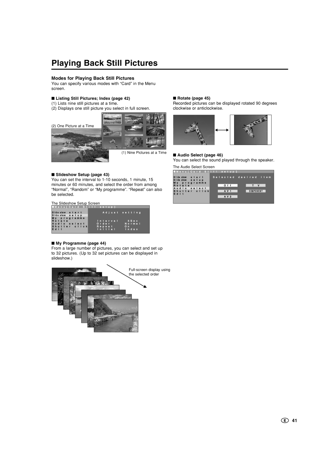 Sharp LC-15B5M, LC-20B5M operation manual Modes for Playing Back Still Pictures 