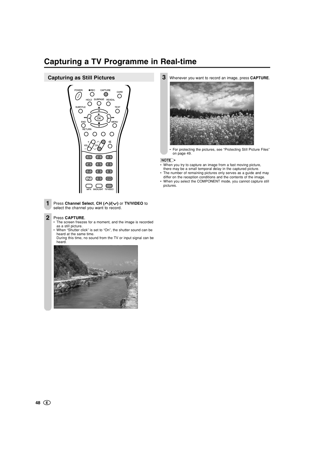 Sharp LC-20B5M, LC-15B5M operation manual Capturing a TV Programme in Real-time, Capturing as Still Pictures, Press Capture 