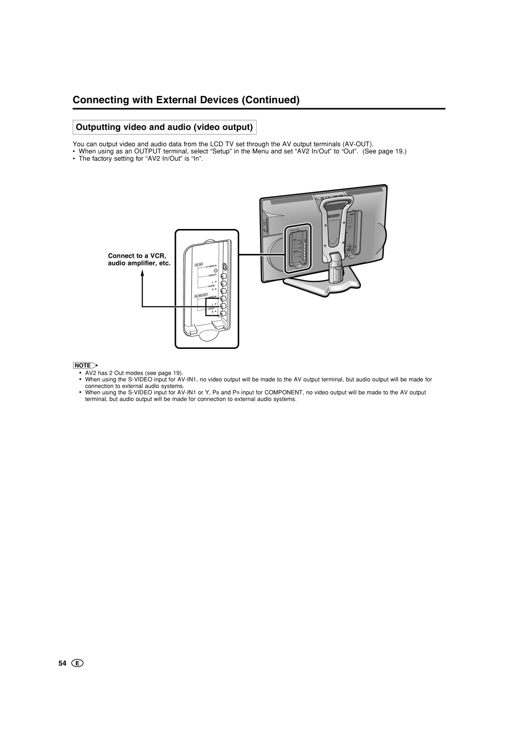 Sharp LC-20B5M, LC-15B5M operation manual Outputting video and audio video output, Connect to a VCR, audio amplifier, etc 