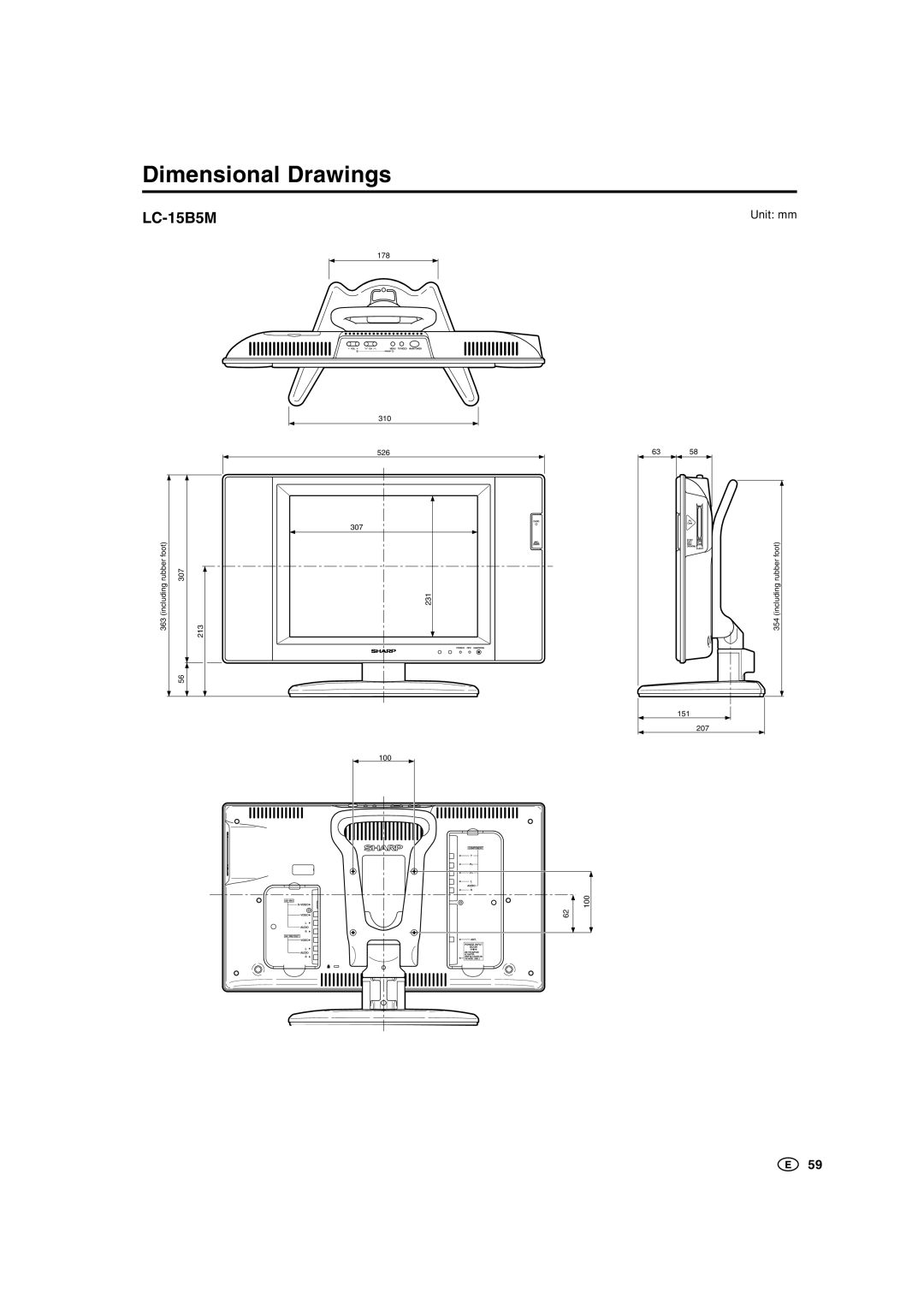 Sharp LC-15B5M, LC-20B5M operation manual Dimensional Drawings, Unit mm 