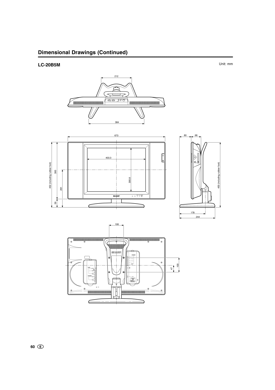 Sharp LC-20B5M, LC-15B5M operation manual Dimensional Drawings 