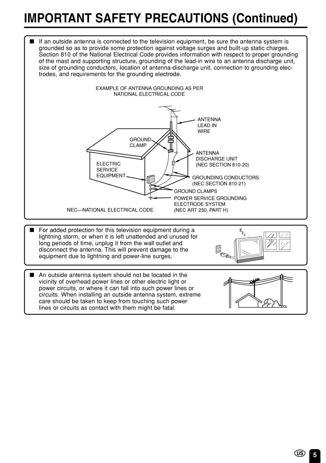 Sharp LC 15E1U, LC 13E1U operation manual Important Safety Precautions 