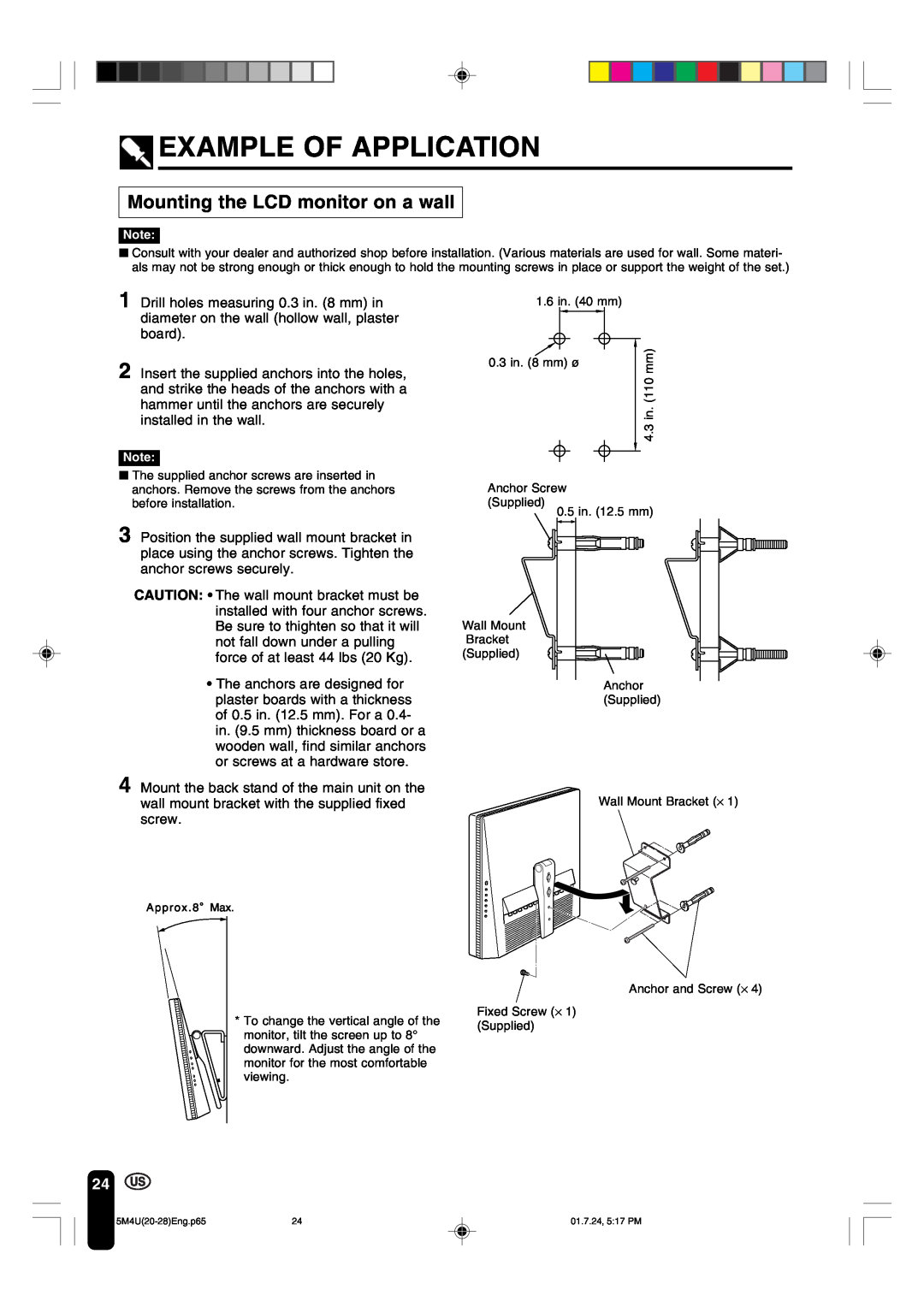 Sharp LC-15M4U operation manual Example Of Application, Mounting the LCD monitor on a wall 