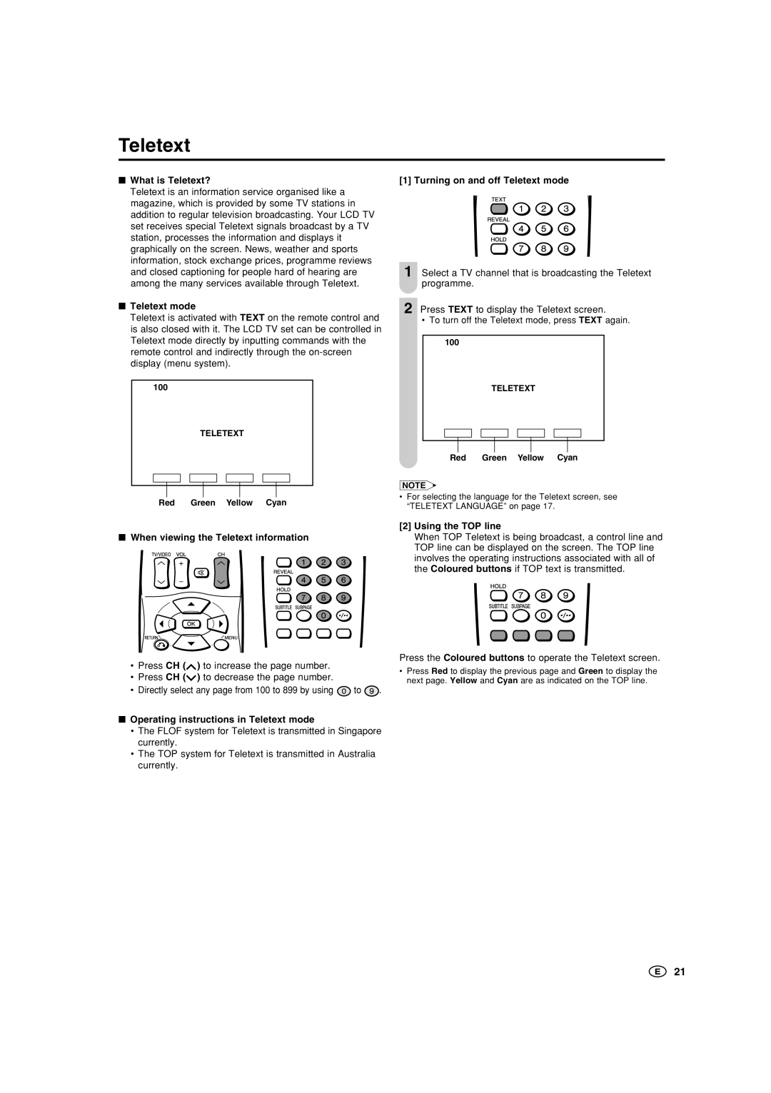 Sharp LC-20SH1X, LC-15SH1M, LC-20SH1M, LC-15SH1X operation manual Teletext 