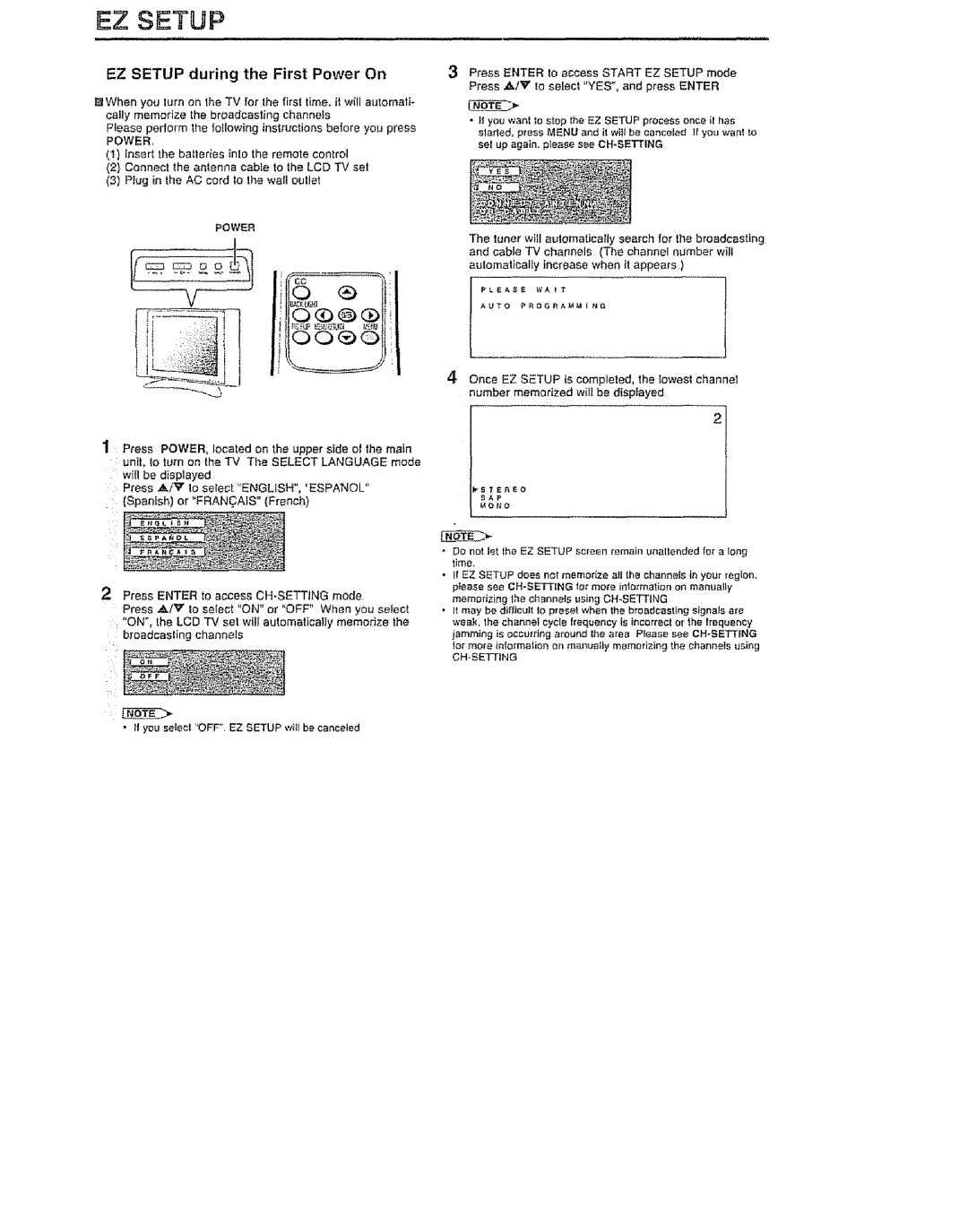 Sharp LC 20SH6U, LC 15SH6U, LC 13SH6U user service EZ Setup during the First Power On 