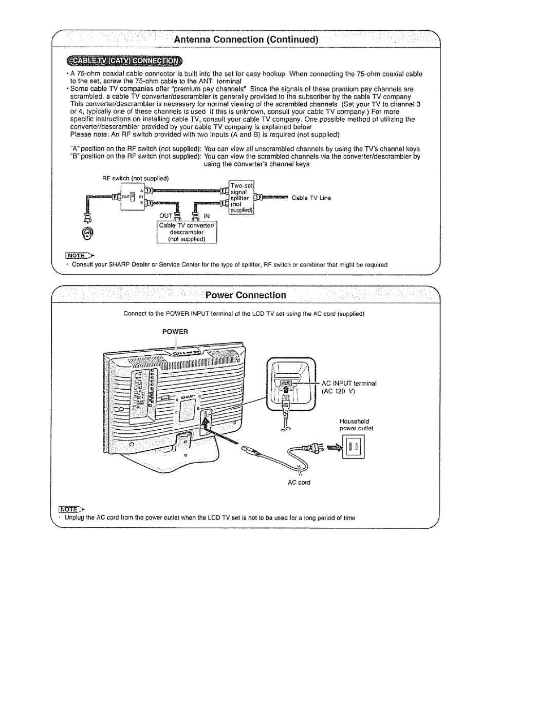 Sharp LC 13SH6U, LC 15SH6U, LC 20SH6U user service Power Connection, ACt20 