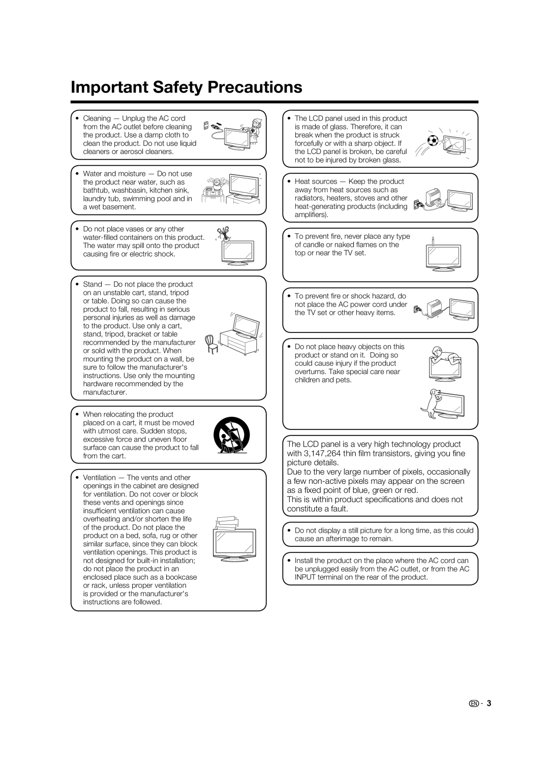 Sharp LC-19A33X-BK, LC-19A33X-WH operation manual Important Safety Precautions 