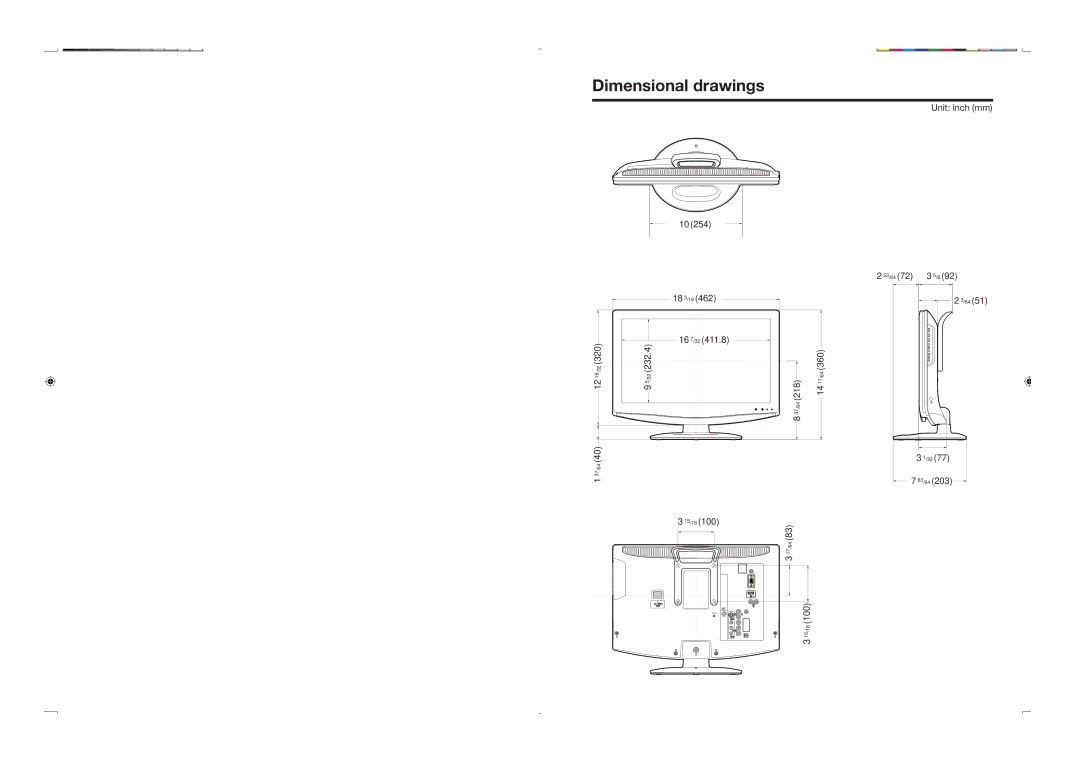 Sharp LC-19D45U operation manual Dimensional drawings 