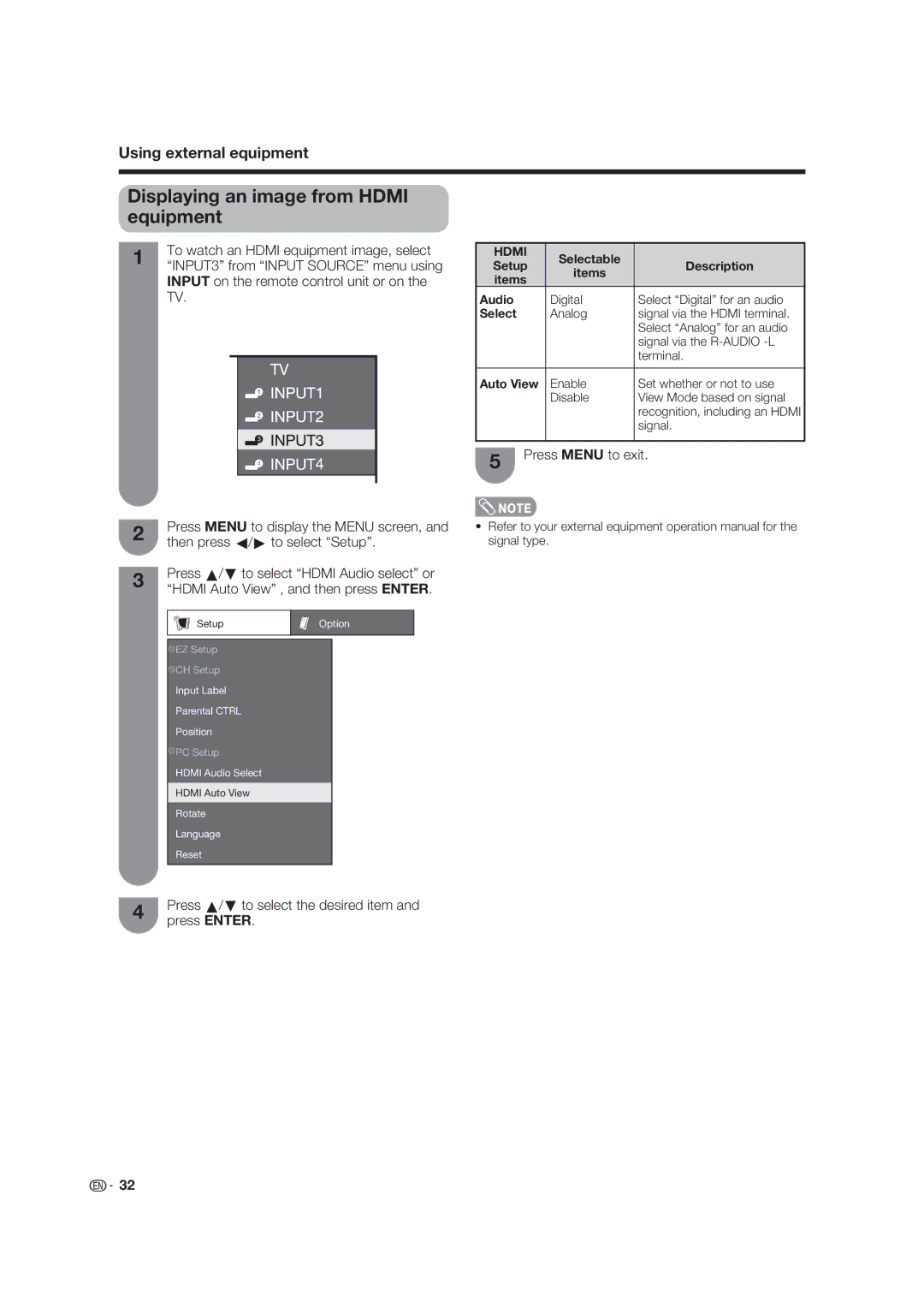 Sharp LC-19D45U operation manual Displaying an image from Hdmi equipment, Input on the remote control unit or on 