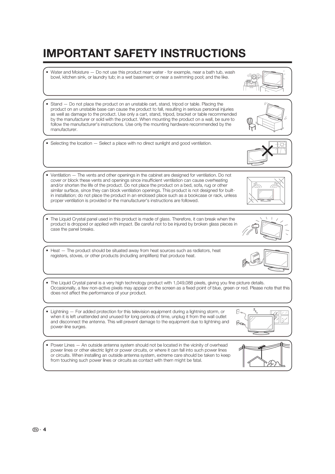 Sharp LC-19D45U operation manual Important Safety Instructions 