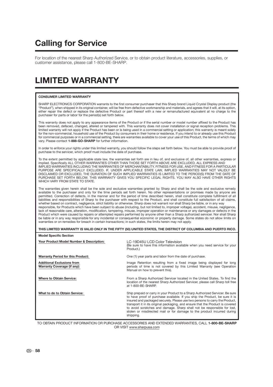 Sharp LC-19D45U operation manual 