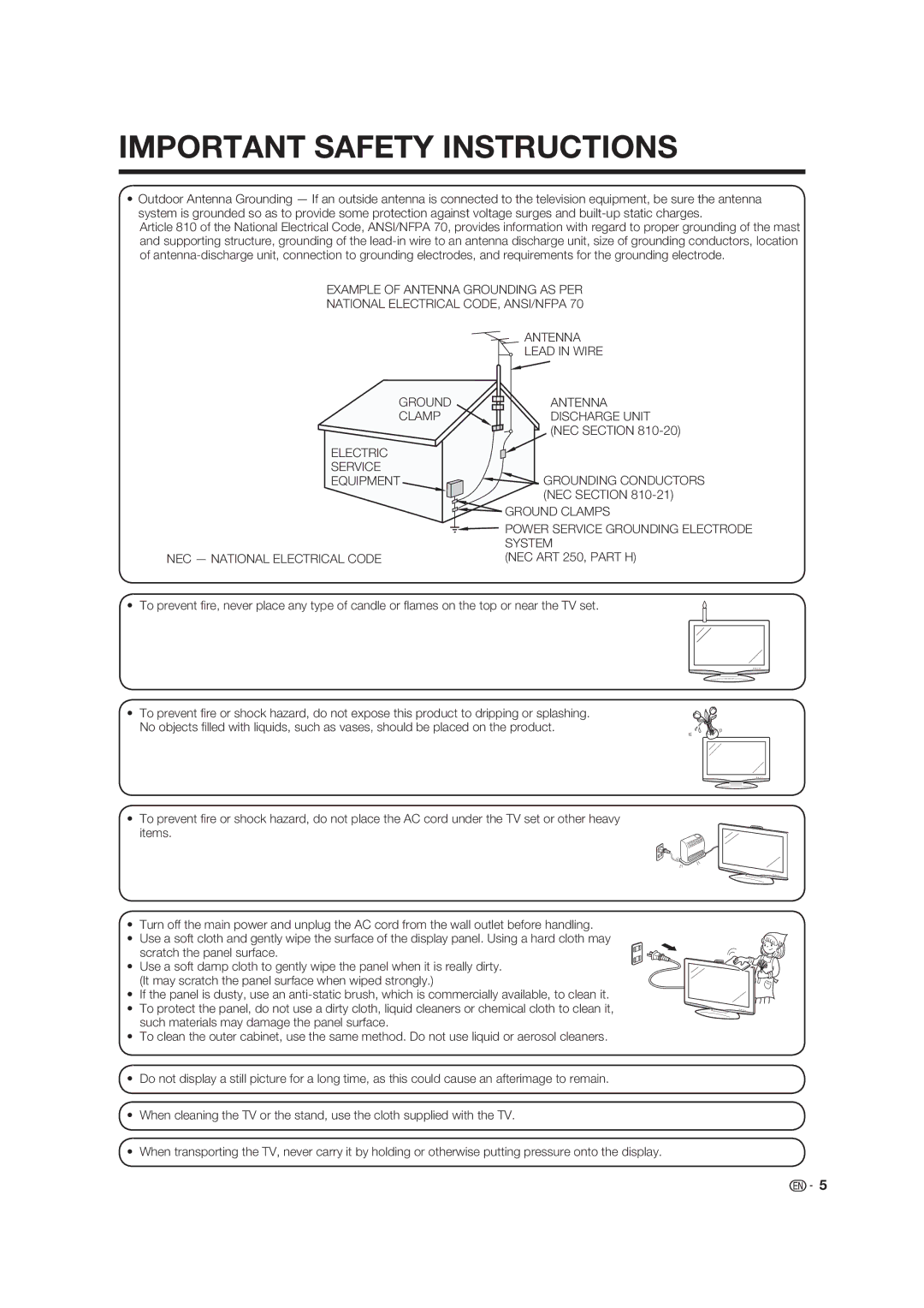 Sharp LC-19D45U operation manual Electric Service Grounding Conductors Equipment 