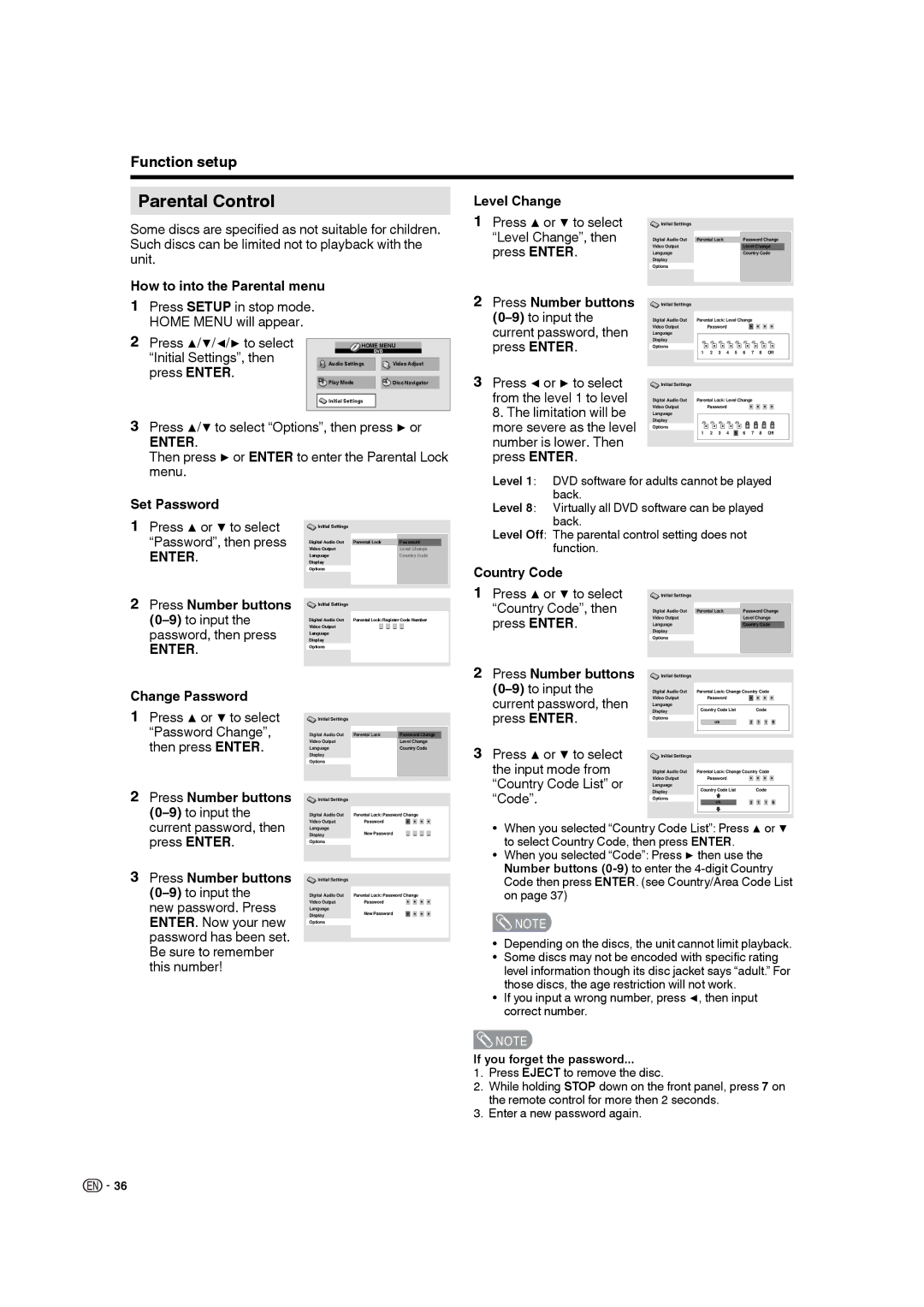 Sharp LC-19DV28UT operation manual Parental Control 