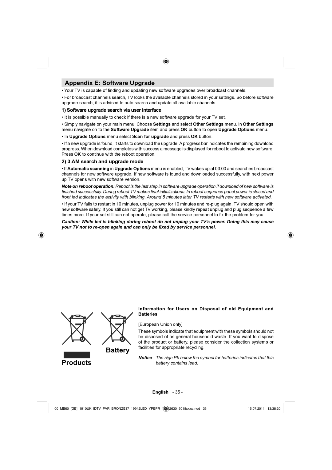 Sharp LC-19LE510K Battery, Products, Appendix E Software Upgrade, Software upgrade search via user interface 