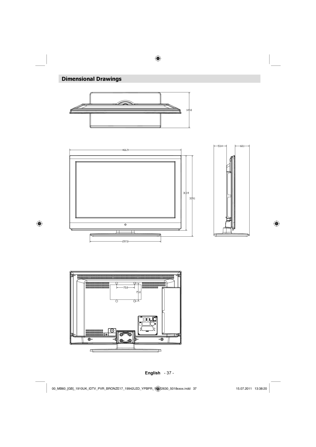 Sharp LC-19LE510K operation manual Dimensional Drawings 