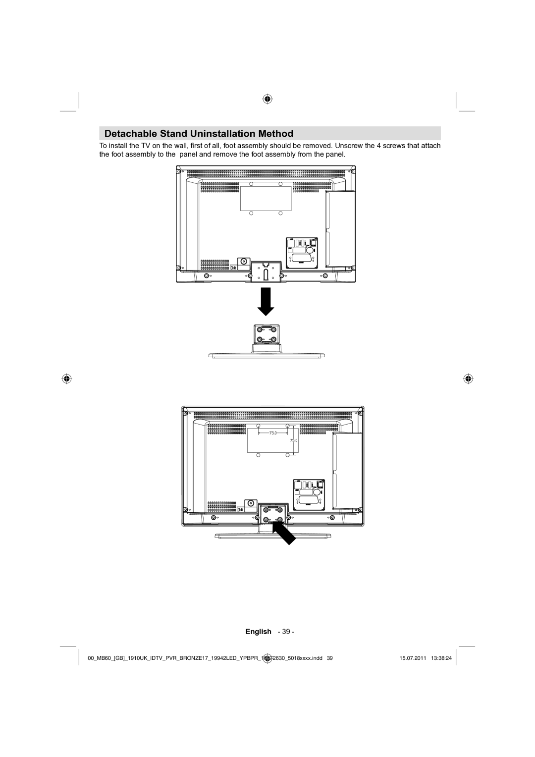 Sharp LC-19LE510K operation manual Detachable Stand Uninstallation Method 