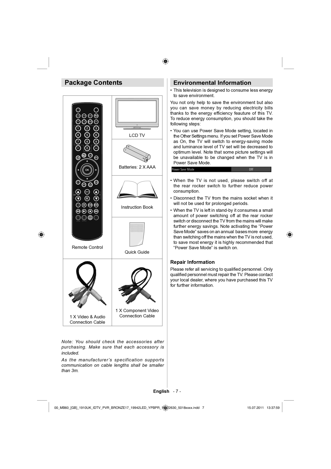 Sharp LC-19LE510K operation manual Package Contents 