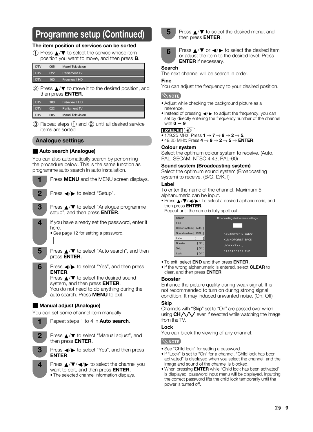 Sharp LC-19LE520X operation manual Analogue settings 