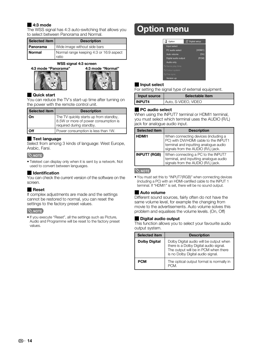 Sharp LC-19LE520X operation manual Option menu 