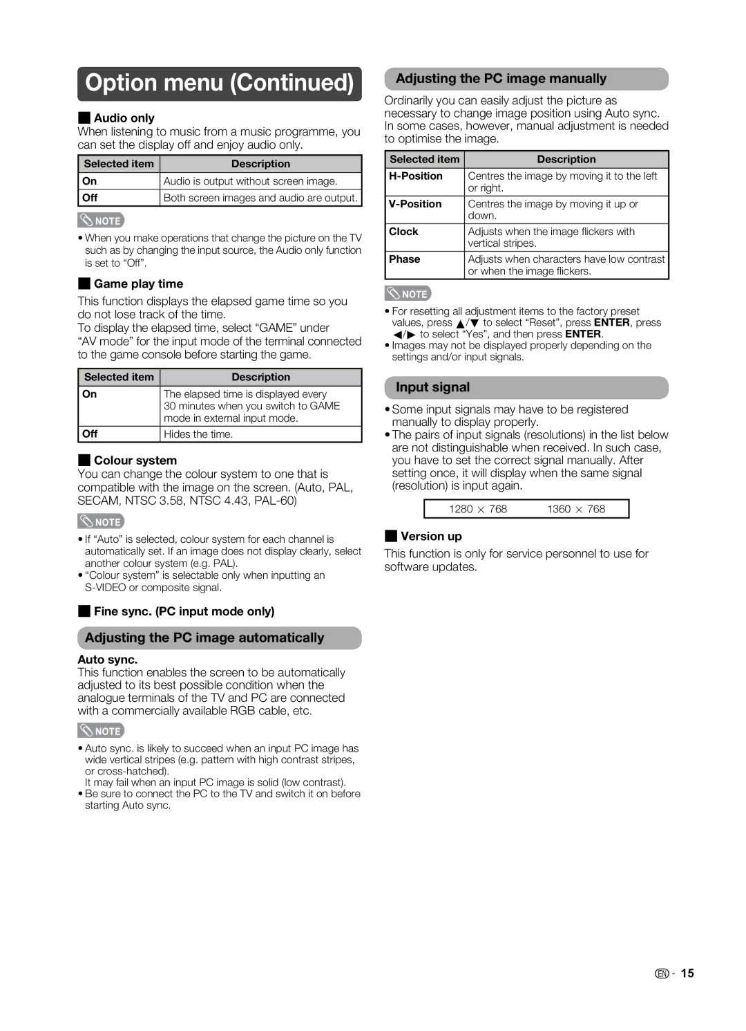 Sharp LC-19LE520X operation manual Adjusting the PC image automatically, Adjusting the PC image manually, Input signal 