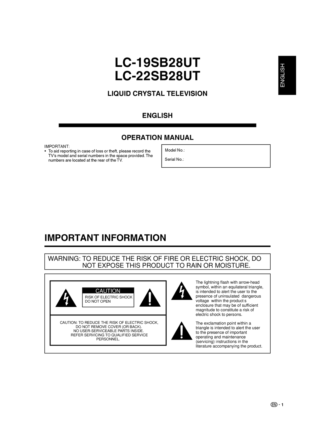 Sharp operation manual LC-19SB28UT LC-22SB28UT 