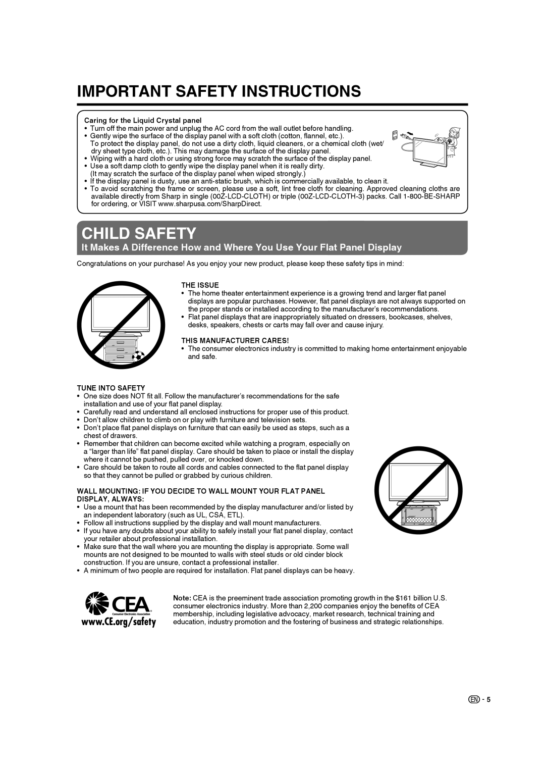 Sharp LC-19SB28UT operation manual Caring for the Liquid Crystal panel, Issue, This Manufacturer Cares, Tune Into Safety 