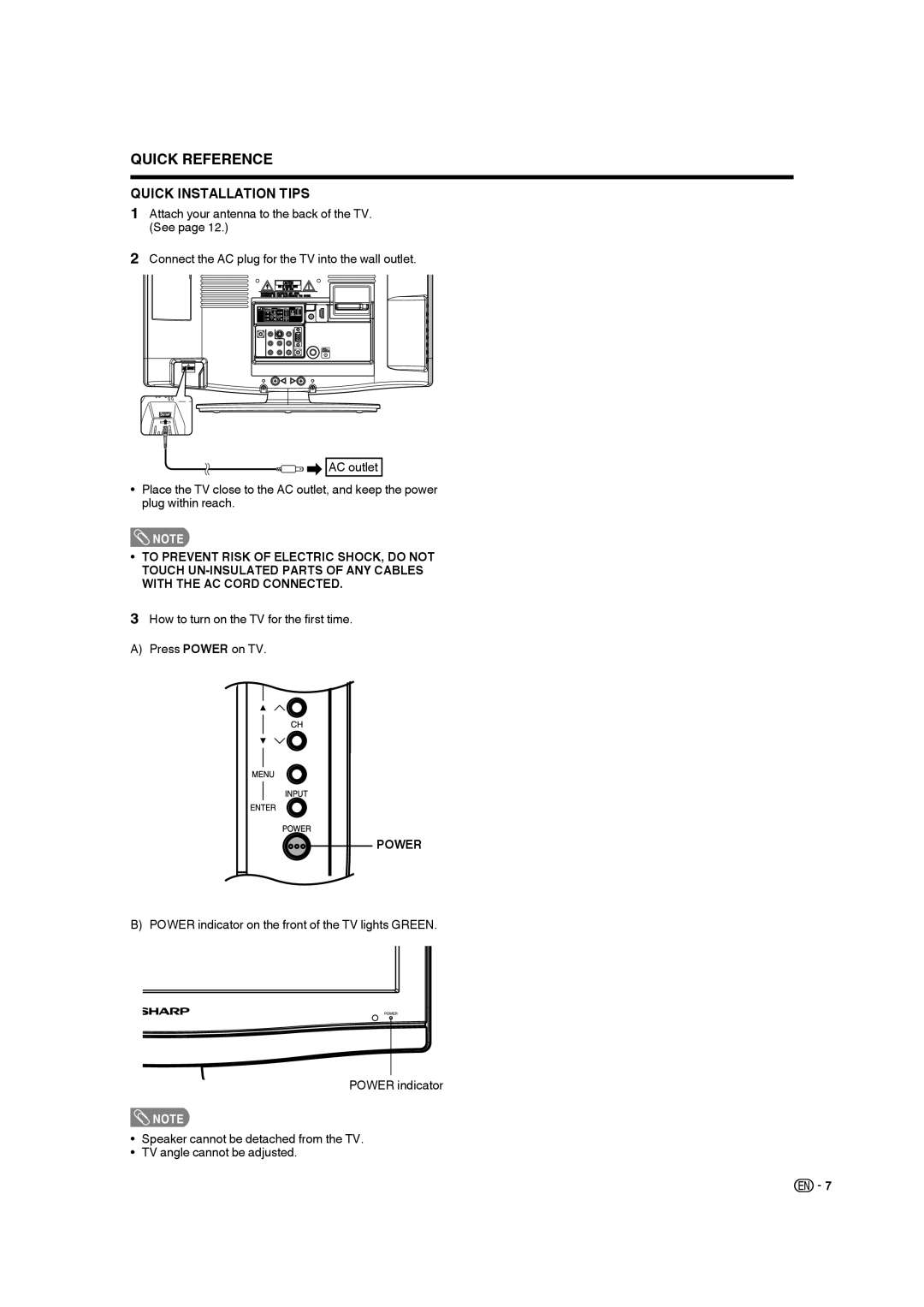 Sharp LC-19SB28UT operation manual Quick Reference, Power 