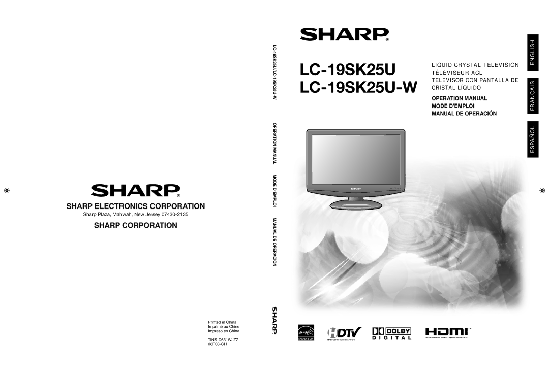 Sharp LC 19SK25U operation manual LC-19SK25U LC-19SK25U-W 