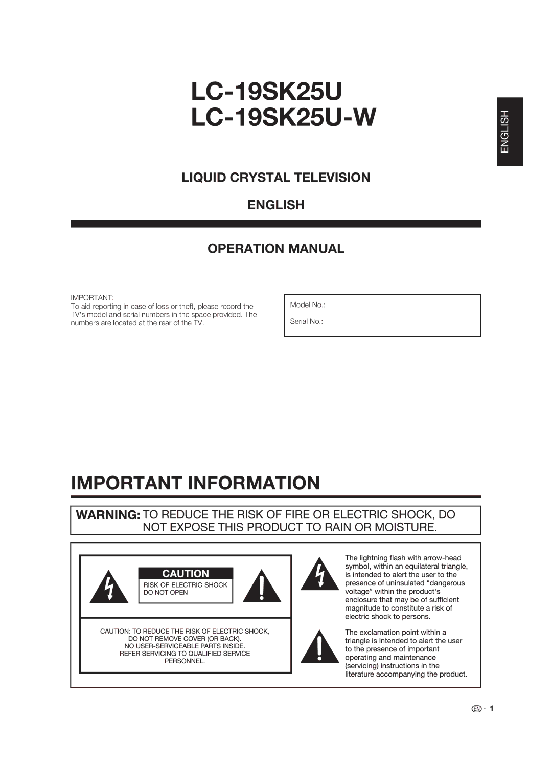 Sharp LC 19SK25U operation manual LC-19SK25U LC-19SK25U-W 