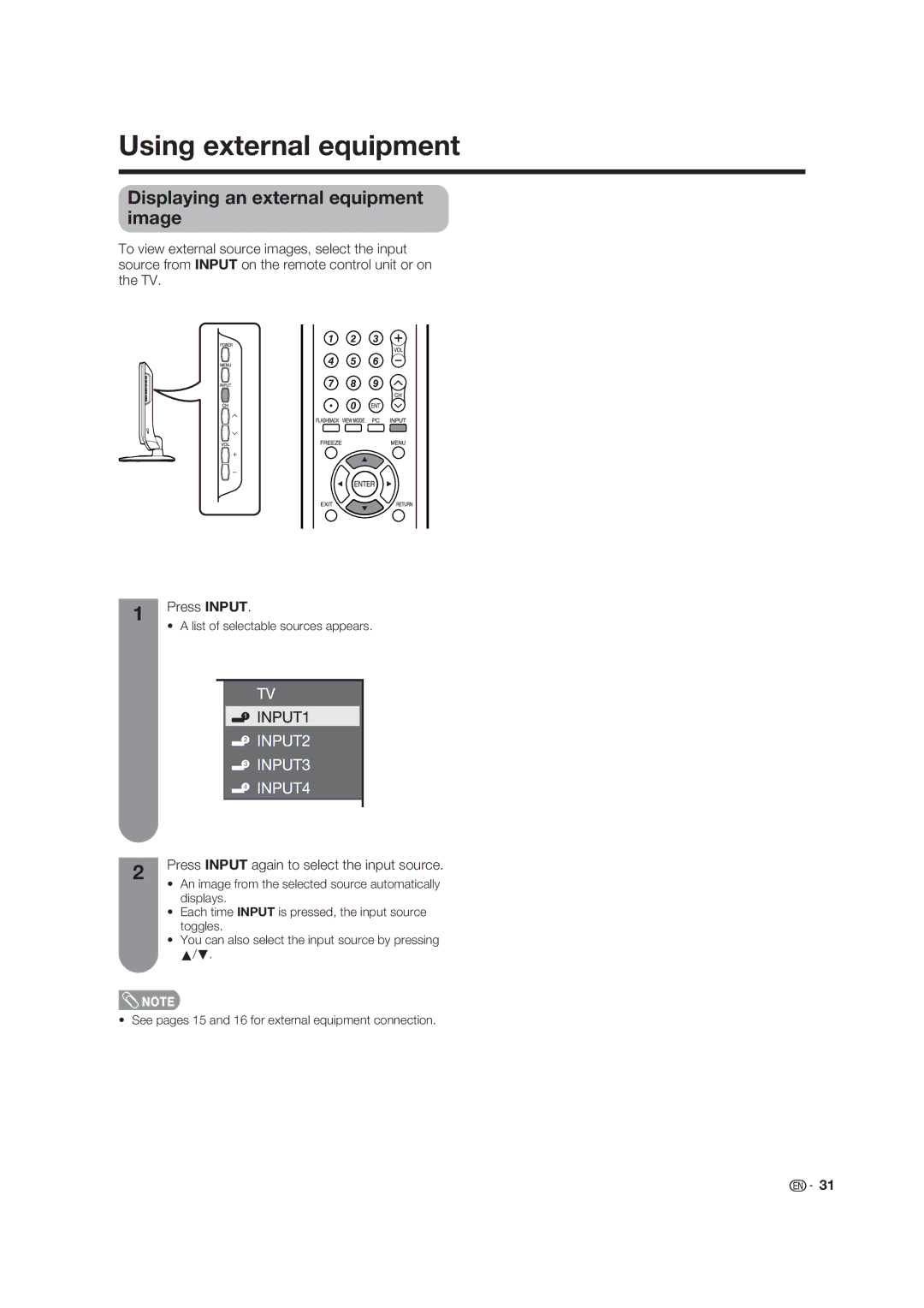 Sharp LC 19SK25U, LC-19SK25U-W operation manual Using external equipment, Displaying an external equipment image 