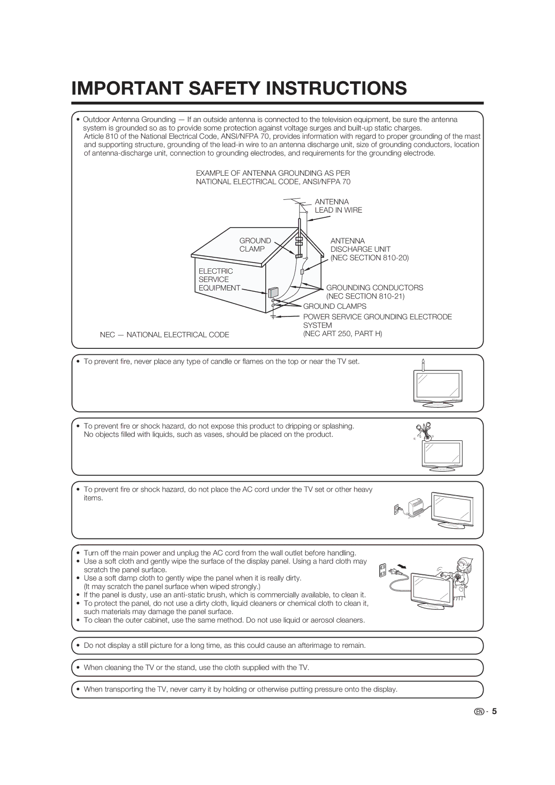 Sharp LC 19SK25U, LC-19SK25U-W operation manual Electric Service Grounding Conductors Equipment 