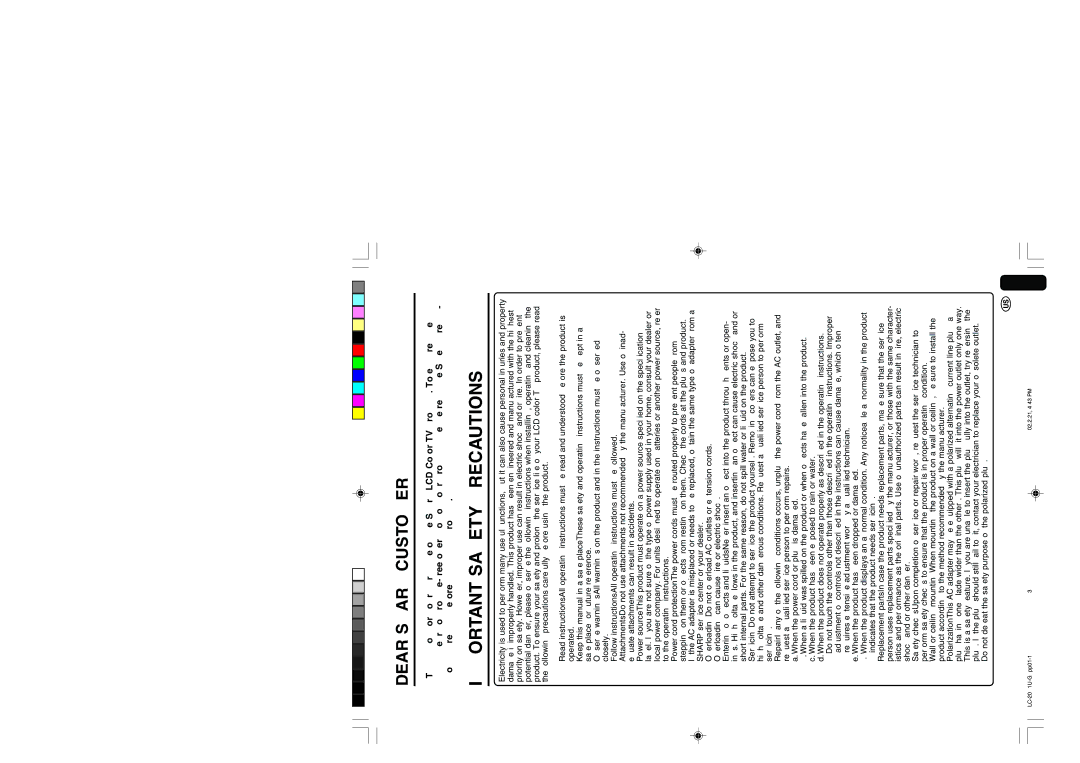 Sharp LC 20B1U operation manual Important Safety Precautions, Dear Sharp Customer 