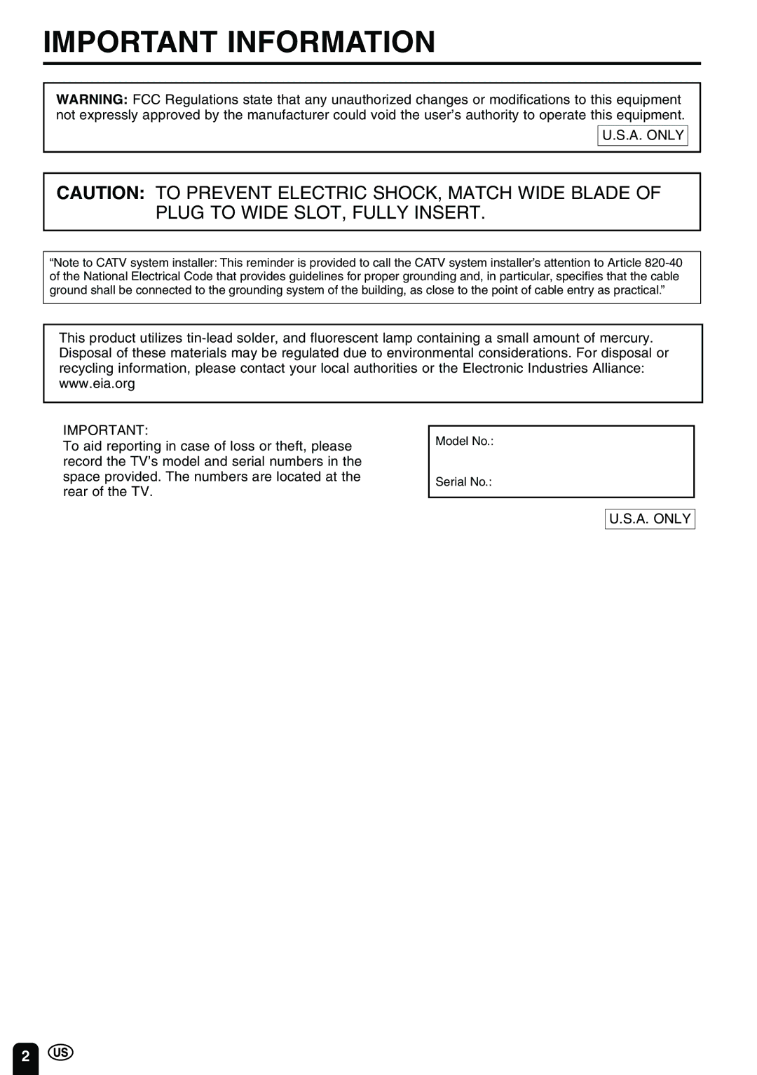 Sharp LC-20B2UA operation manual A. only 