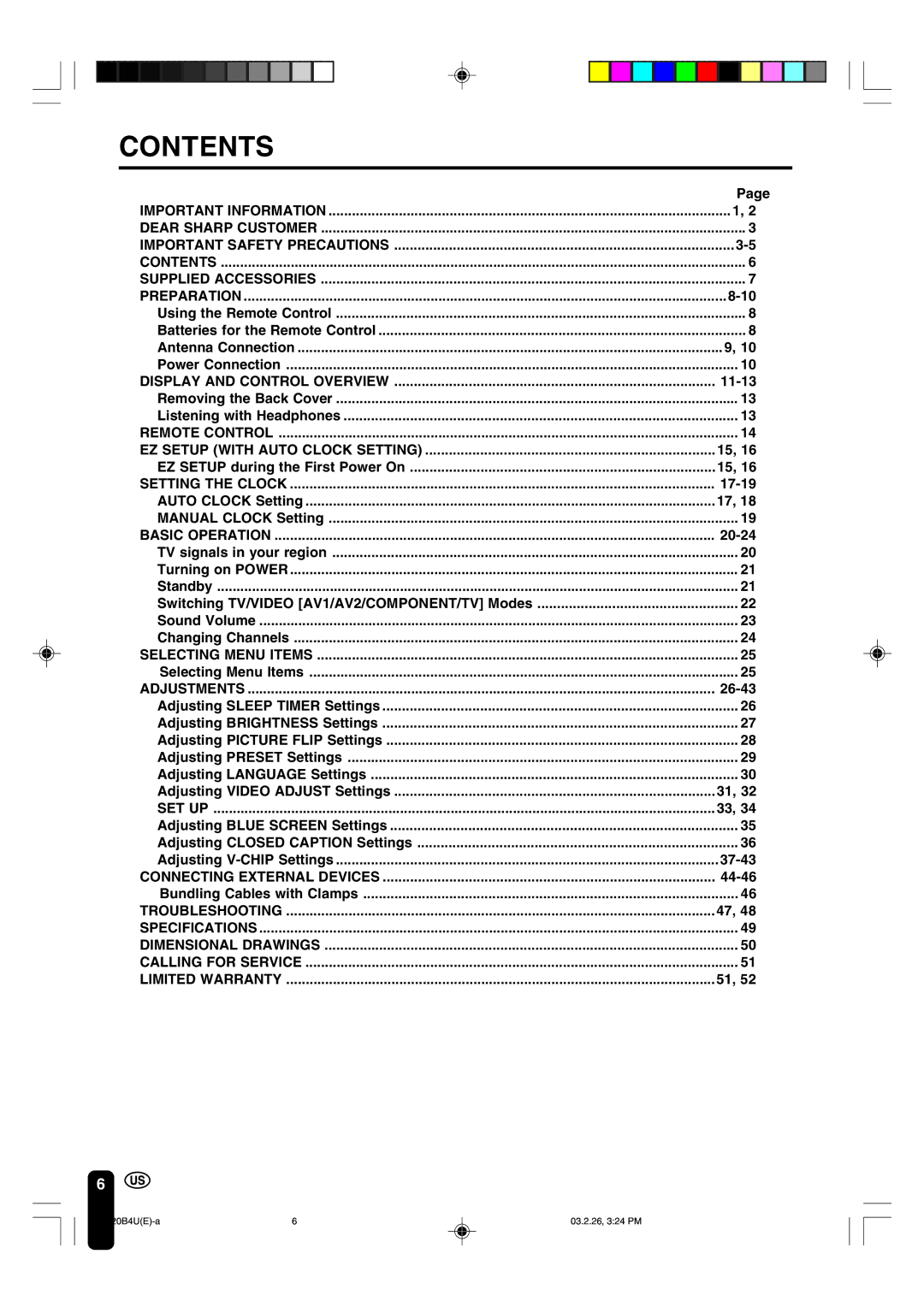 Sharp LC-20B4U operation manual Contents 