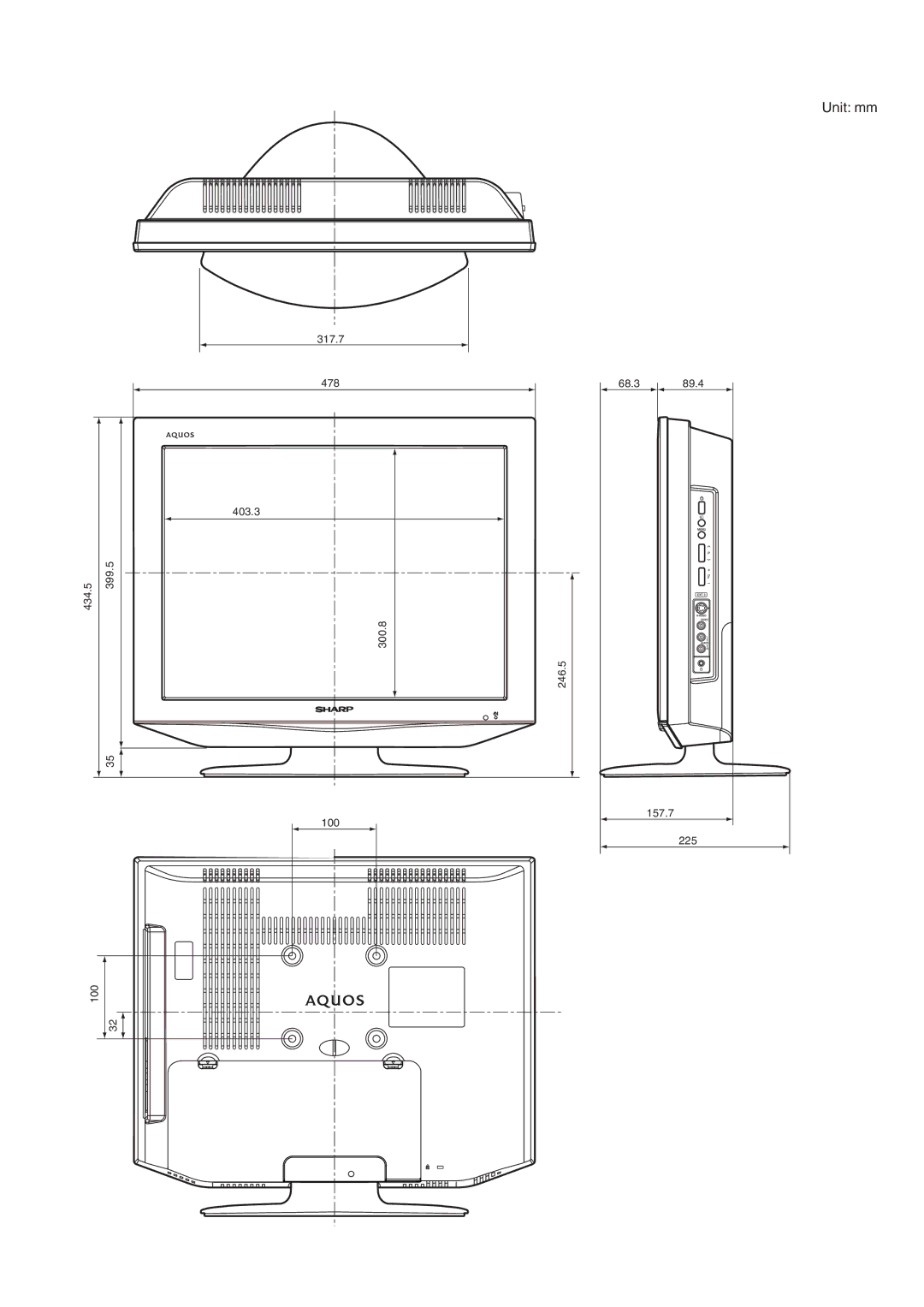 Sharp LC-20S5E-BK, LC-20S5E-WH operation manual Unit mm 