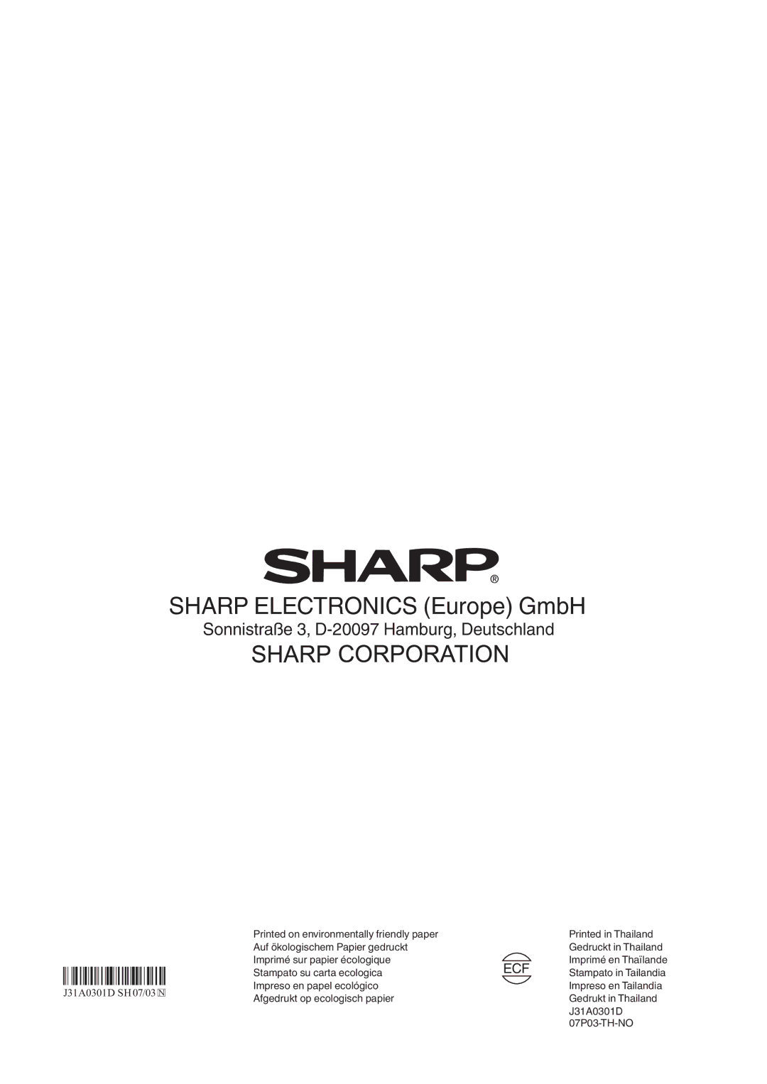 Sharp LC-20S5E-BK, LC-20S5E-WH operation manual Sharp Electronics Europe GmbH 