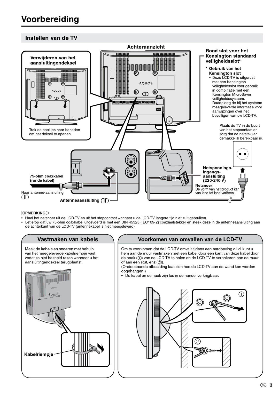 Sharp LC-20S5E-BK, LC-20S5E-WH operation manual Voorbereiding, Instellen van de TV 