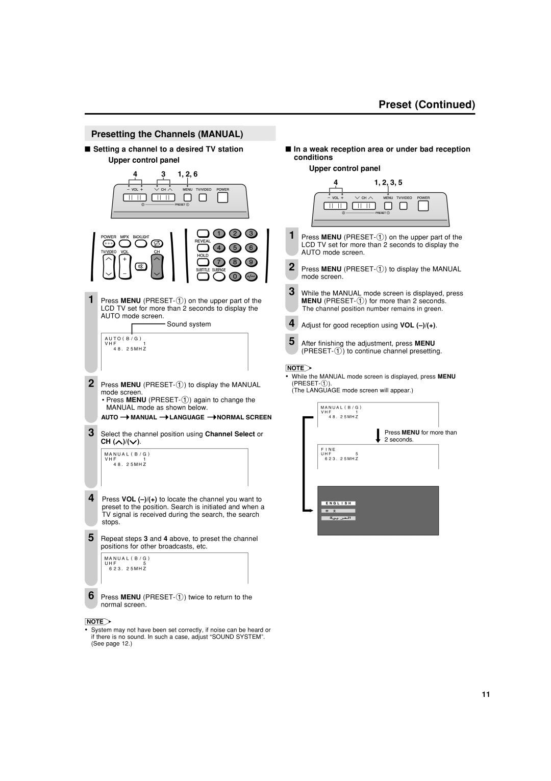 Sharp LC-20SH4X operation manual Presetting the Channels Manual 