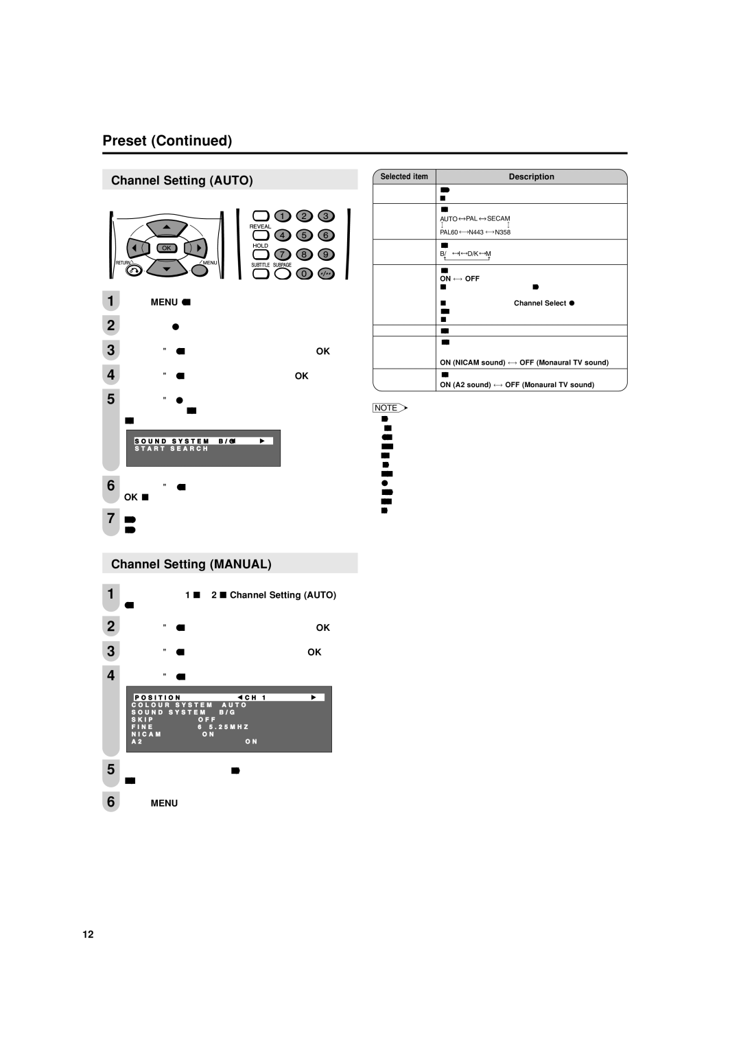 Sharp LC-20SH4X operation manual Channel Setting Manual, Perform steps 1 and 2 in Channel Setting Auto to 