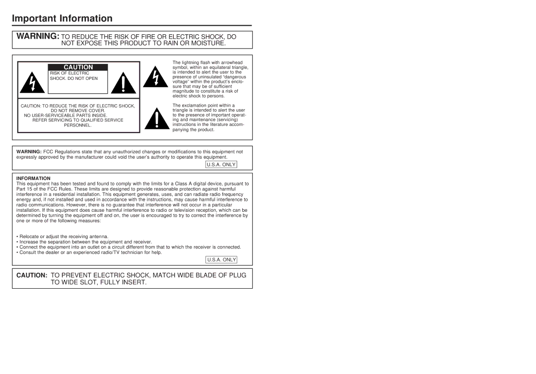 Sharp LC-20VM2 operation manual Important Information, Personnel 