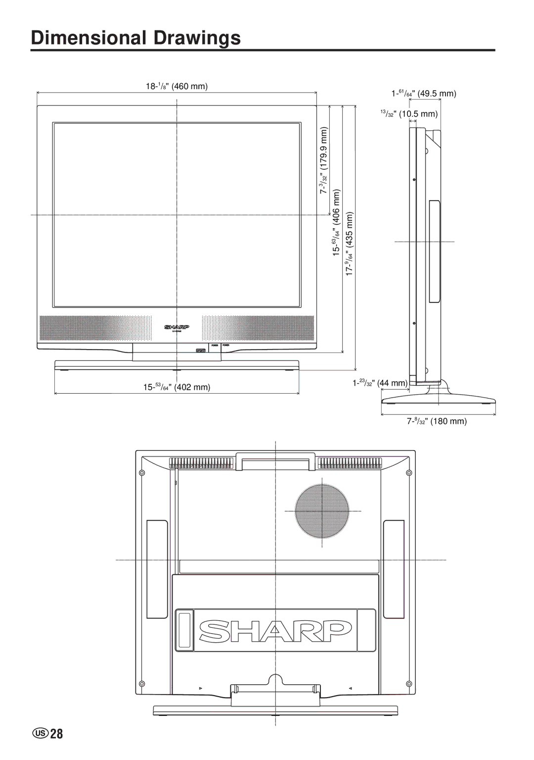 Sharp LC-20VM2 operation manual Dimensional Drawings 