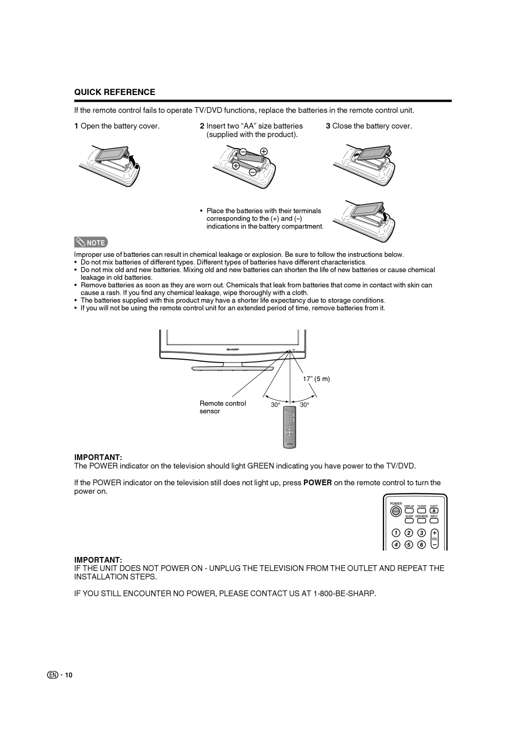 Sharp LC-22DV17U operation manual Quick Reference 