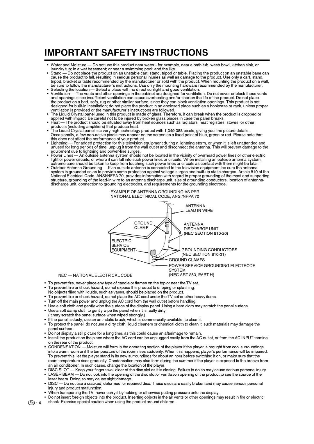 Sharp LC-22DV17U Electric, Service Grounding Conductors Equipment, Ground Clamps, Power Service Grounding Electrode 