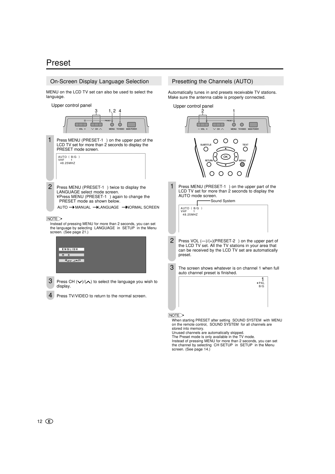 Sharp LC-22GA3M, LC-22GA3X operation manual Preset, Upper control panel 