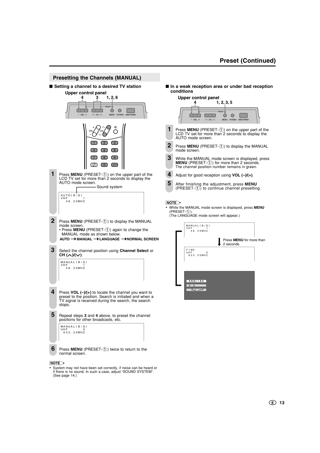 Sharp LC-22GA3X, LC-22GA3M Presetting the Channels Manual, Select the channel position using Channel Select or CH 