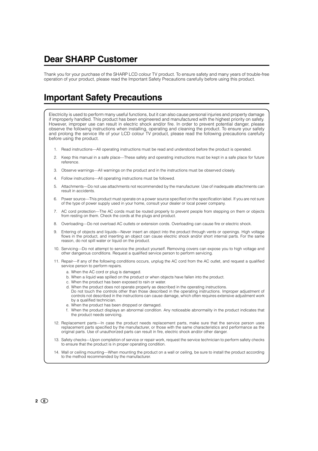 Sharp LC-22GA3M, LC-22GA3X operation manual Dear Sharp Customer 