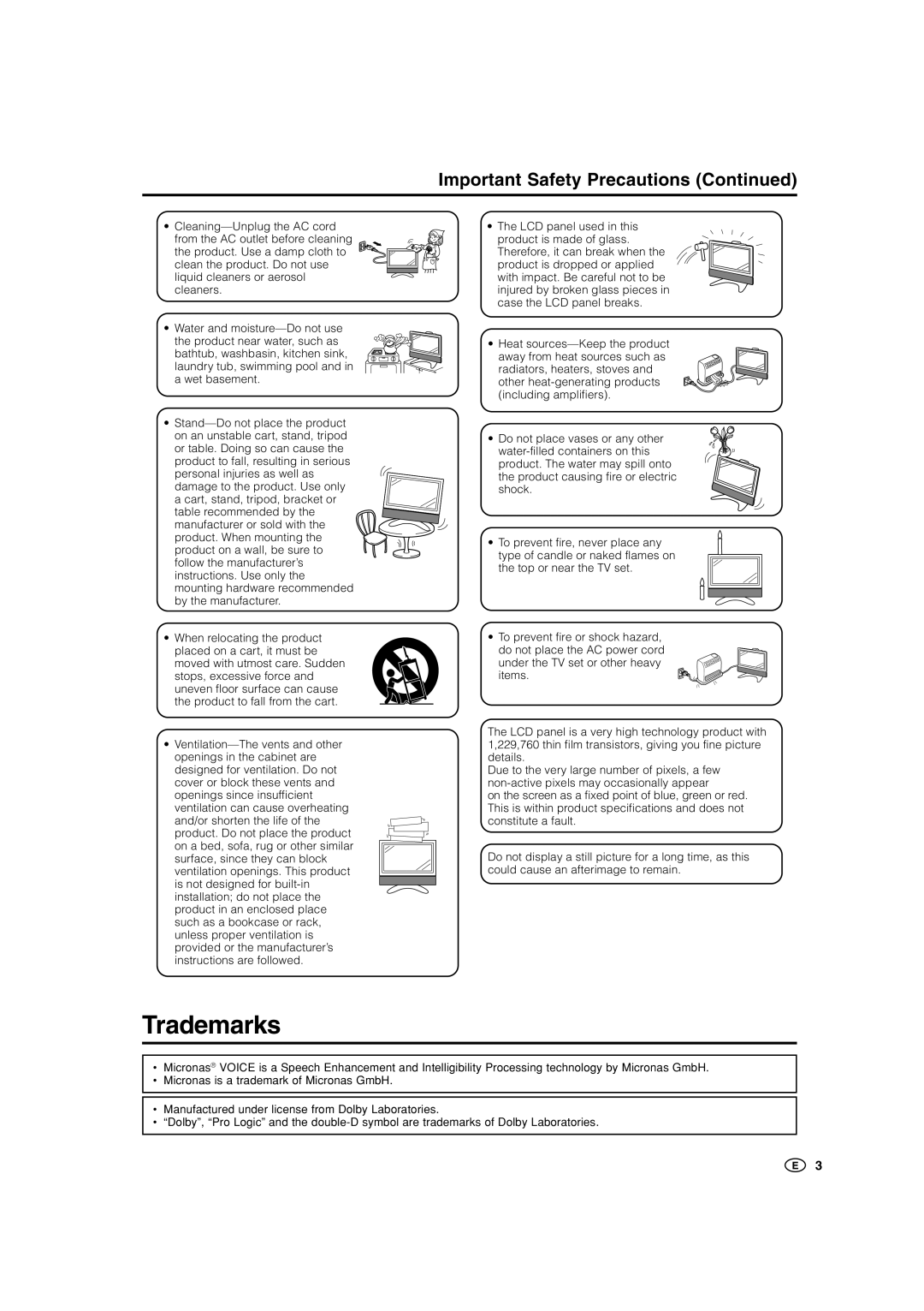 Sharp LC-22GA3X, LC-22GA3M operation manual Trademarks, Important Safety Precautions 