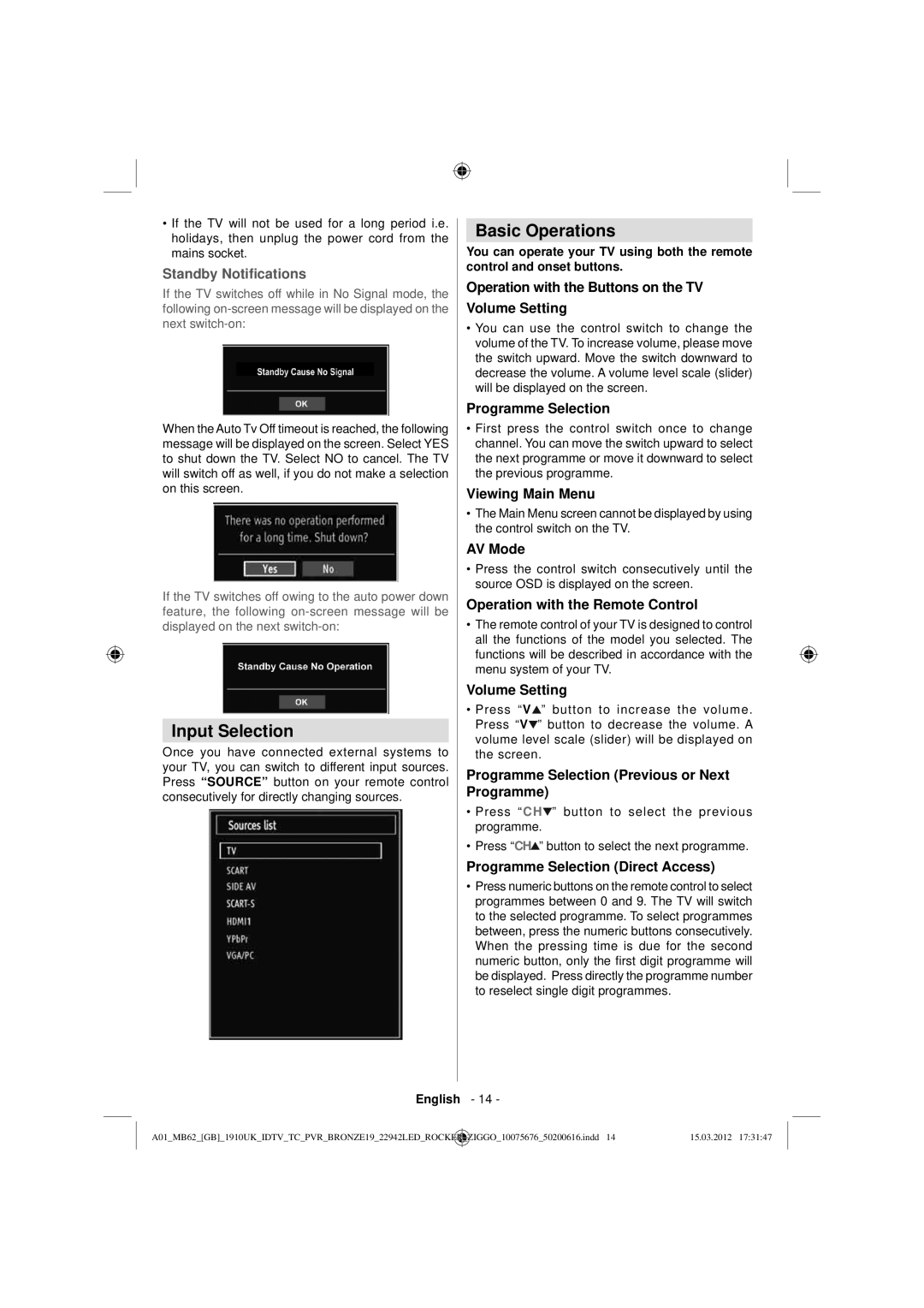 Sharp LC-22LE240E operation manual Input Selection, Basic Operations 